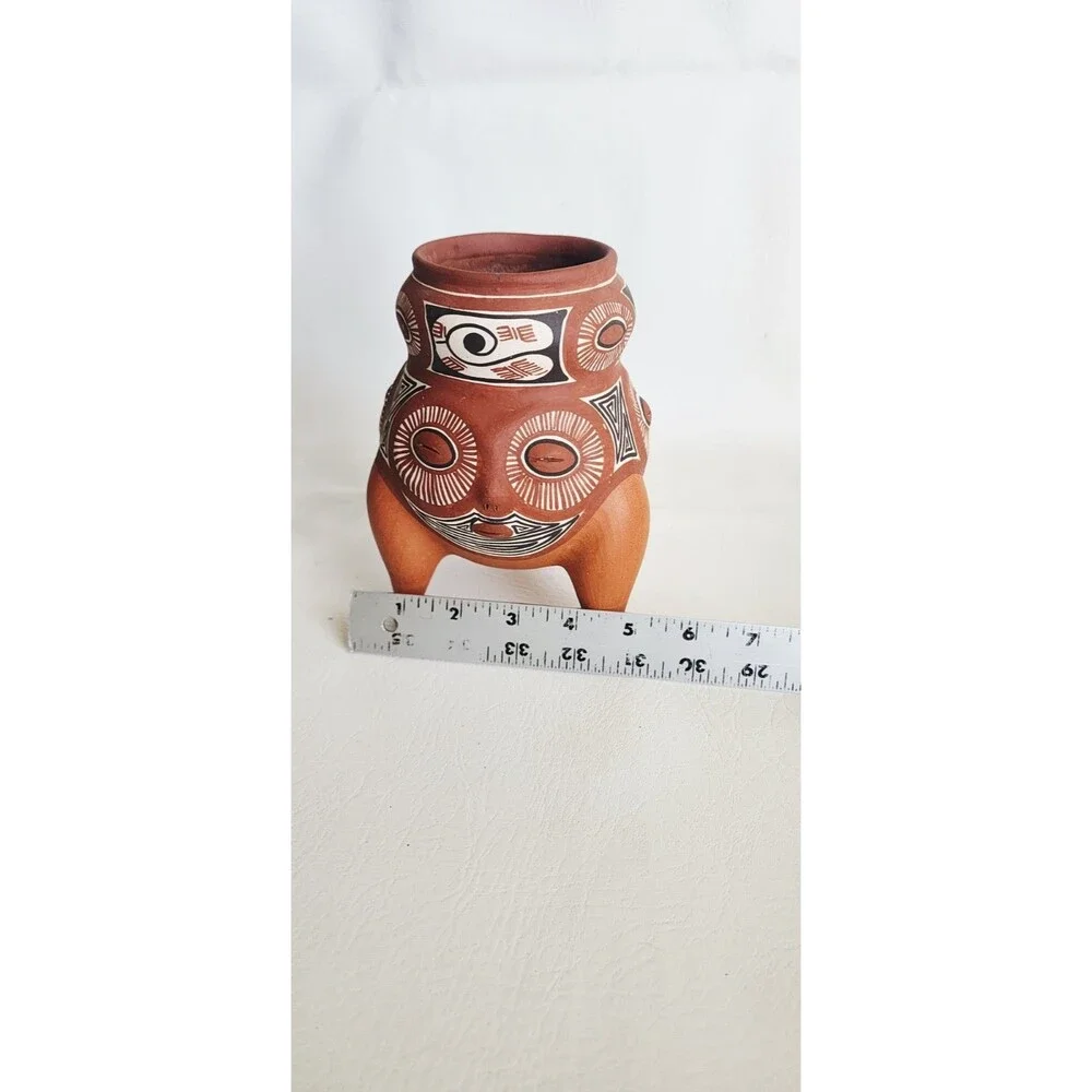 Venezuelan Folk Art Handmade Hand Painted Tree Face Small Terracotta Vase